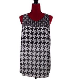 Cabi Womens #3090 Black White Houndstooth Sleeveless Tunic Top Blouse Sz Med D90